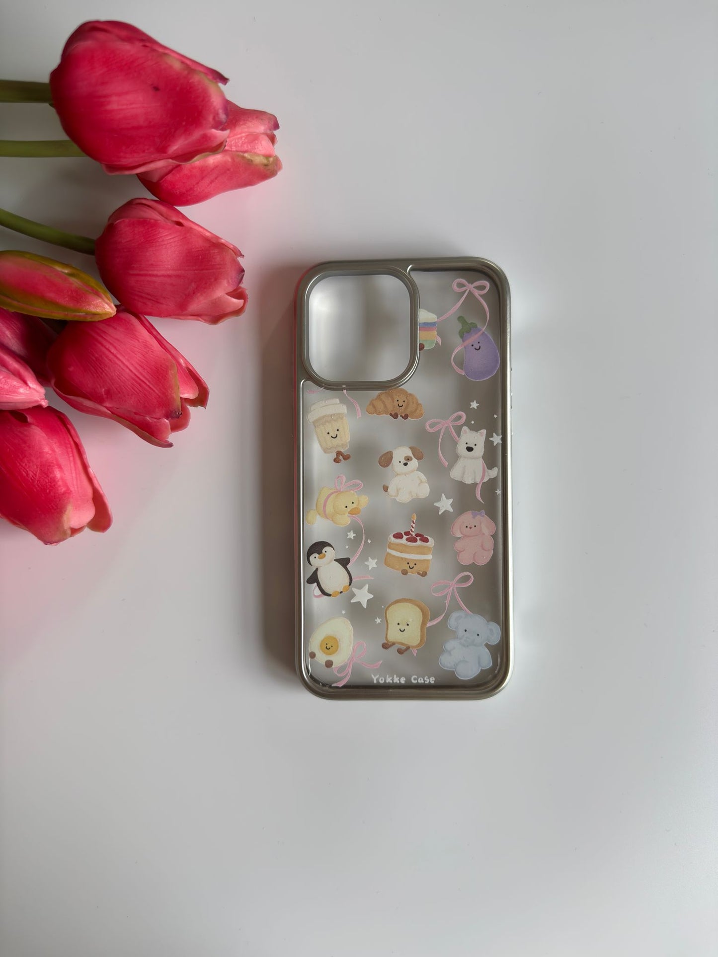 Cute Smiley Plush Teddies iPhone Case - Clear with Silver Edges