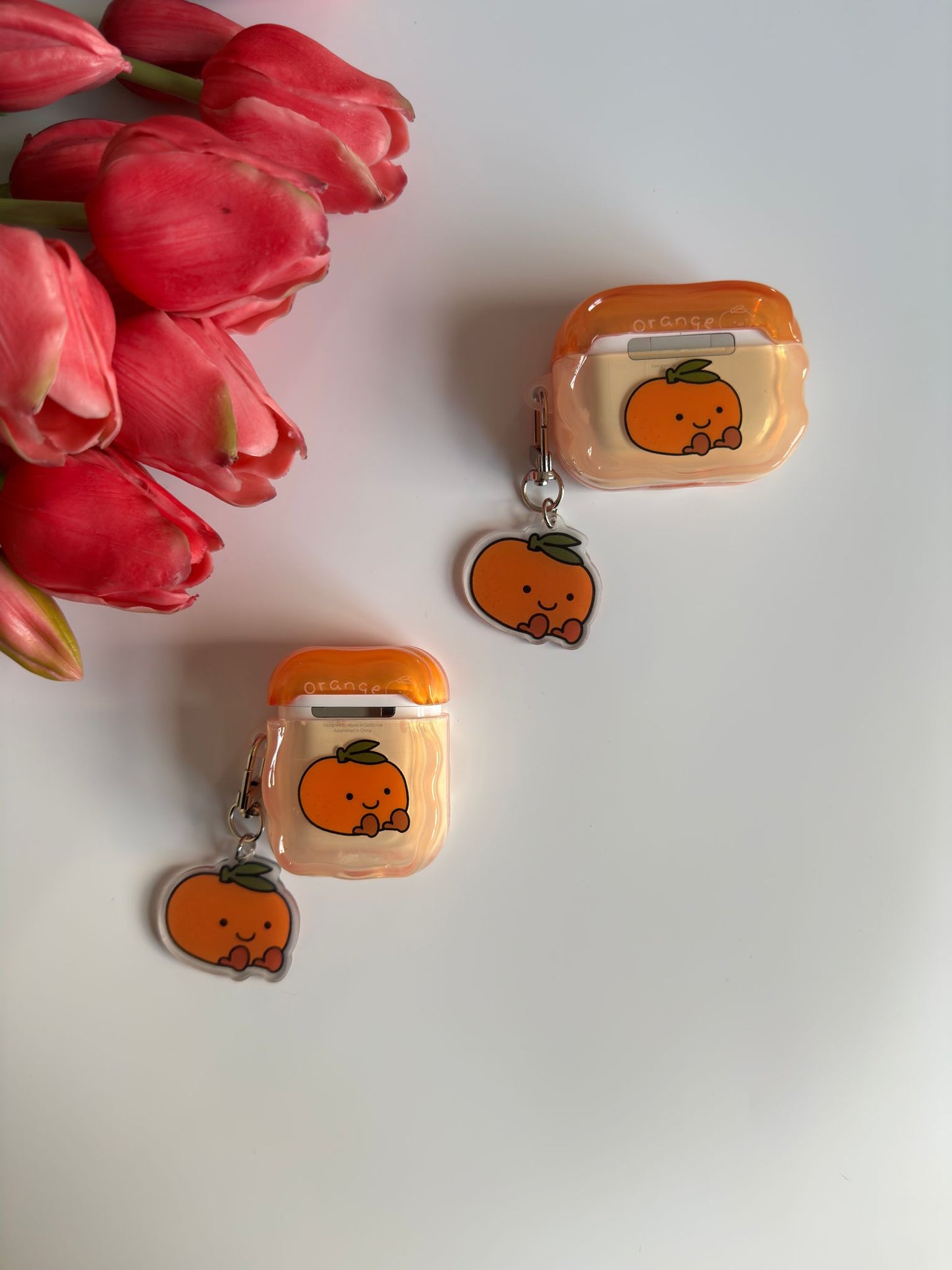 Adorable Smiley Teddies Plushies Air Pods Case - Cherries - Orange