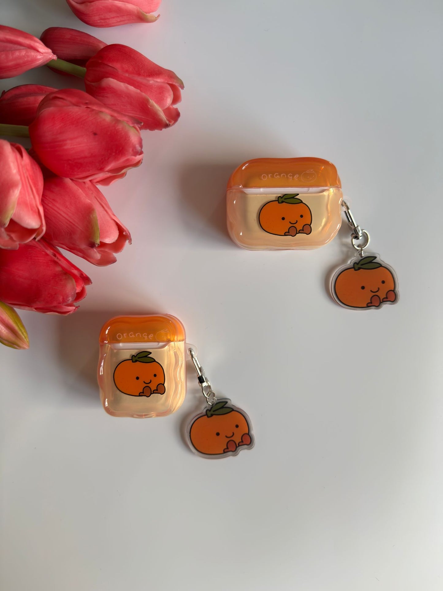 Adorable Smiley Teddies Plushies Air Pods Case - Cherries - Orange