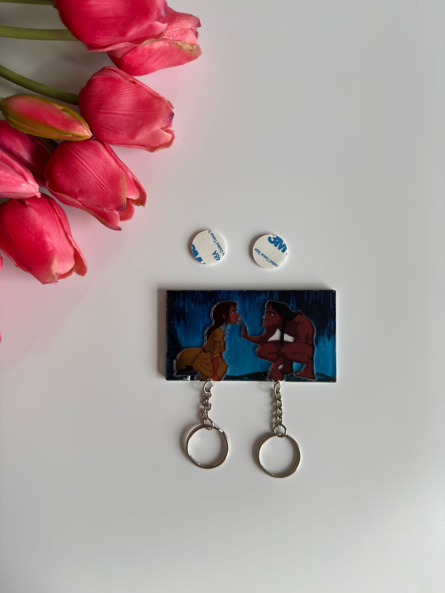 Cartoons inspired adorable keyring / keychain for couple