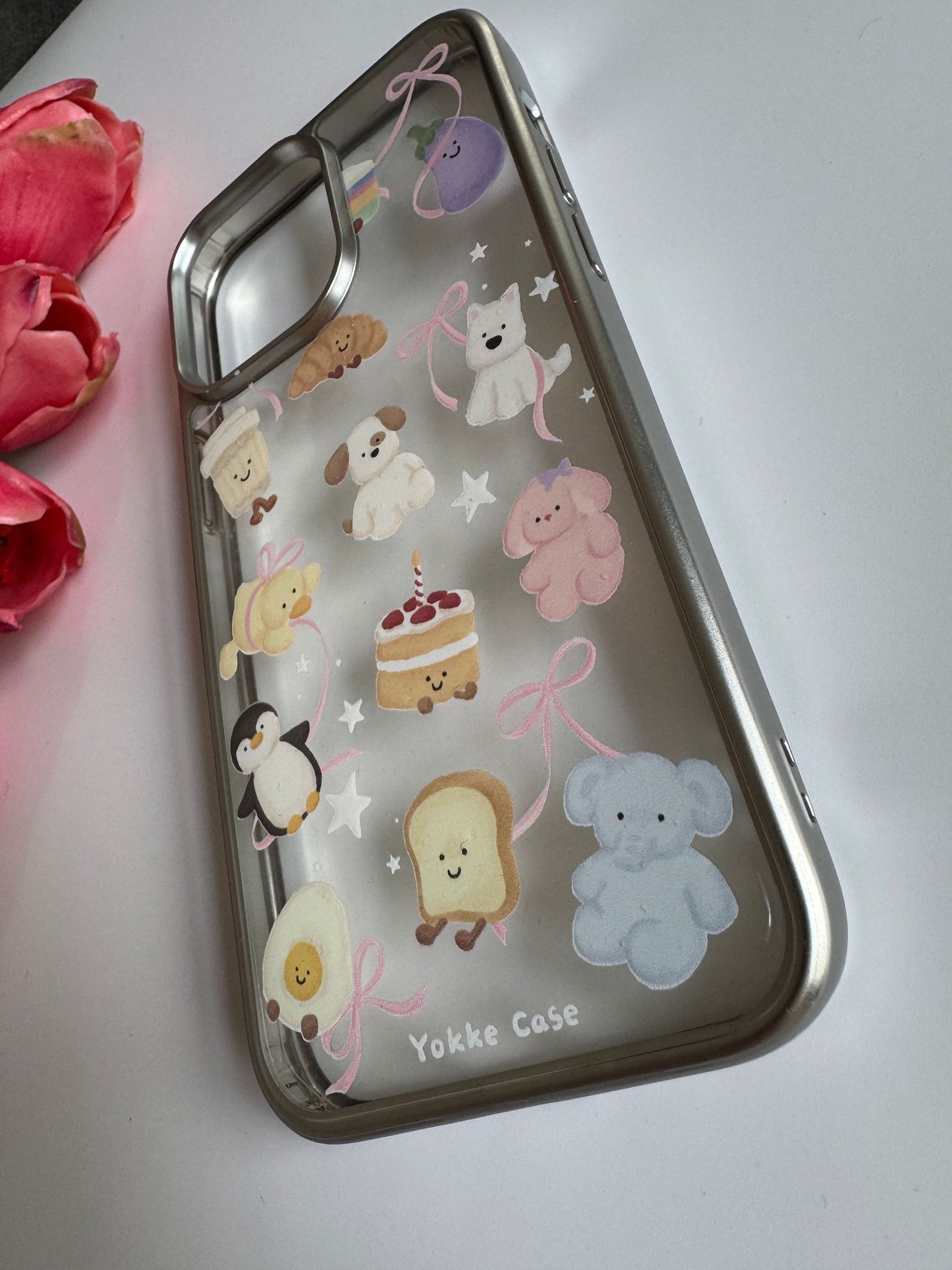 Cute Smiley Plush Teddies iPhone Case - Clear with Silver Edges