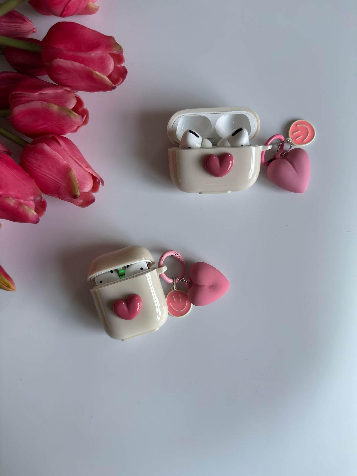 Cute Air Pods Case with Adorable Pink Hearts and Smiley