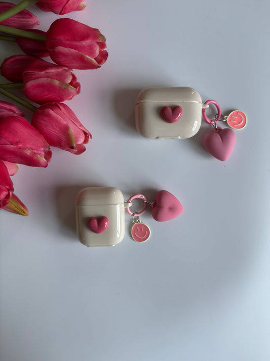 Cute Air Pods Case with Adorable Pink Hearts and Smiley