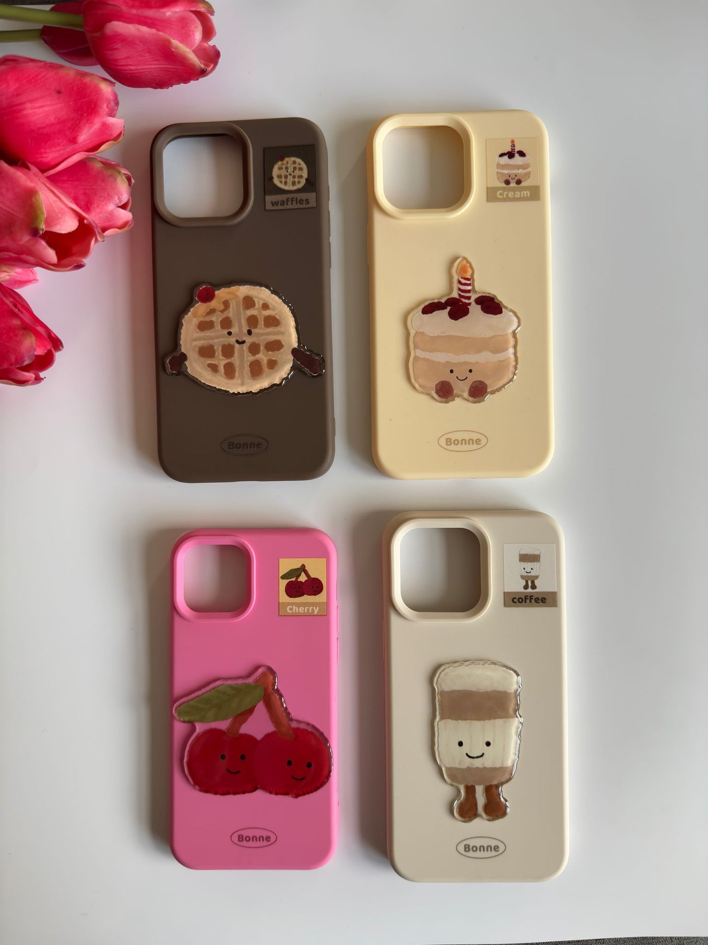 Cute Smiley Plush Teddies Cherries - Coffee - Cake - Waffle iPhone Case